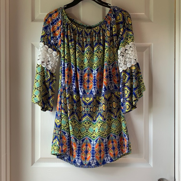 Multi Colored boho Tunic with Bell Sleeves - Picture 1 of 6